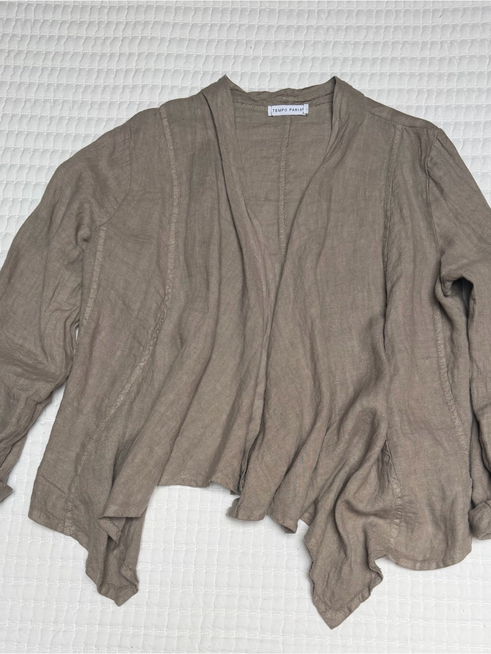 Tempo Paris Taupe Open-Front Linen Blazer